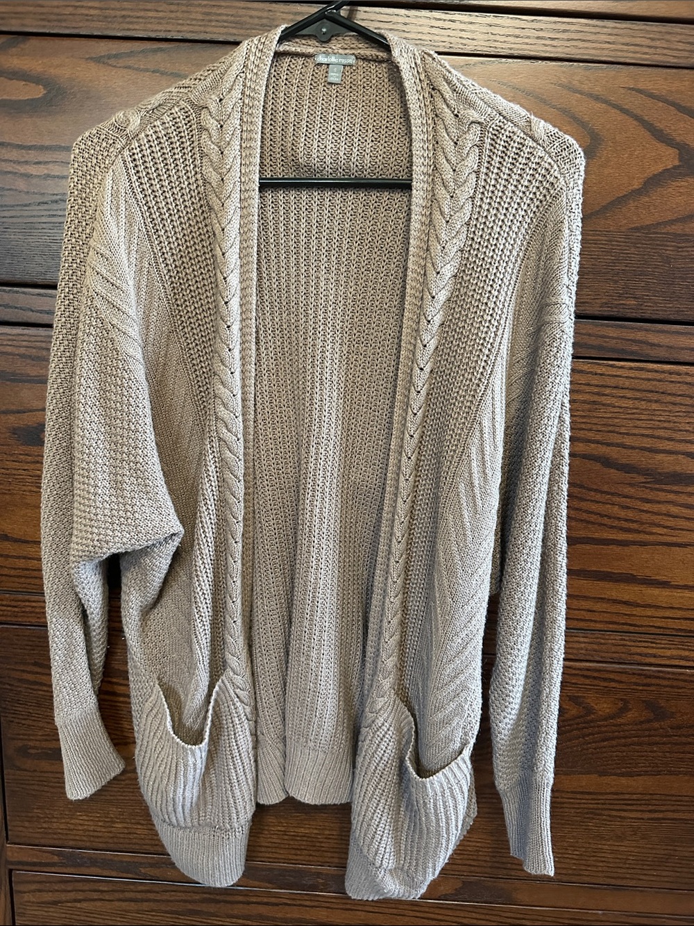 Charlotte Russe Taupe Open-Front Cable Knit Cardigan